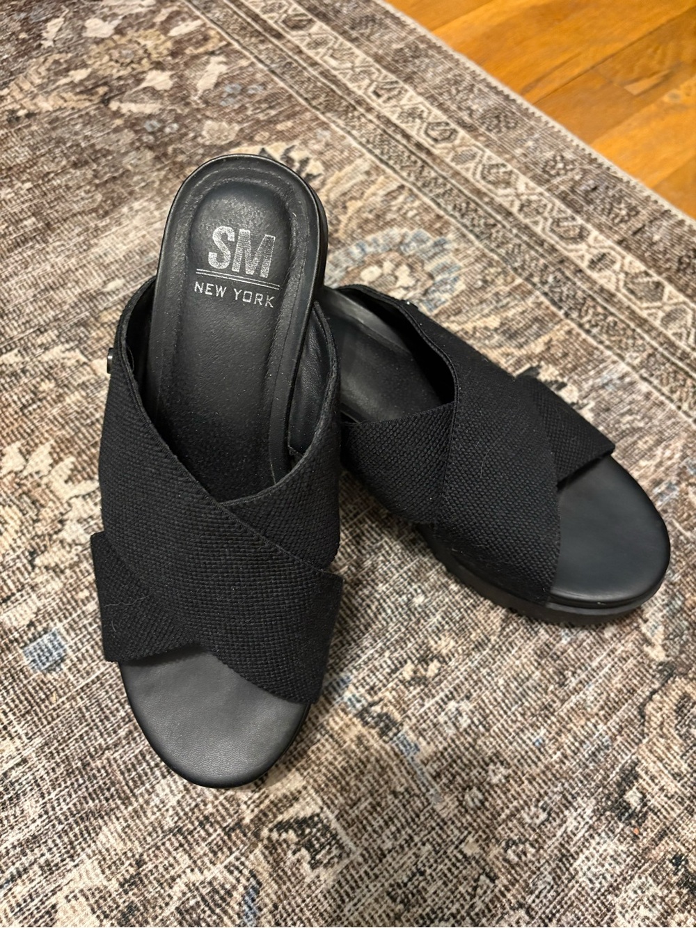 Steven By Steve Madden Black Crisscross Slip-On Mules
